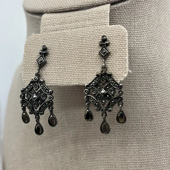 Vintage Marcasite Sterling Silver Chandelier Earrings by Suspicion ✨ - Picture 1 of 12